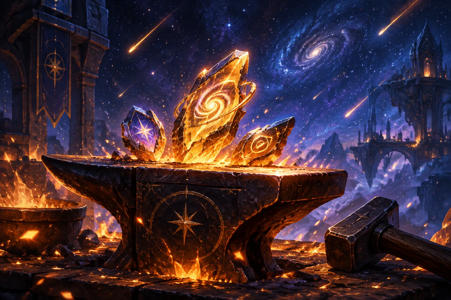 Painterly celestial forge still life
